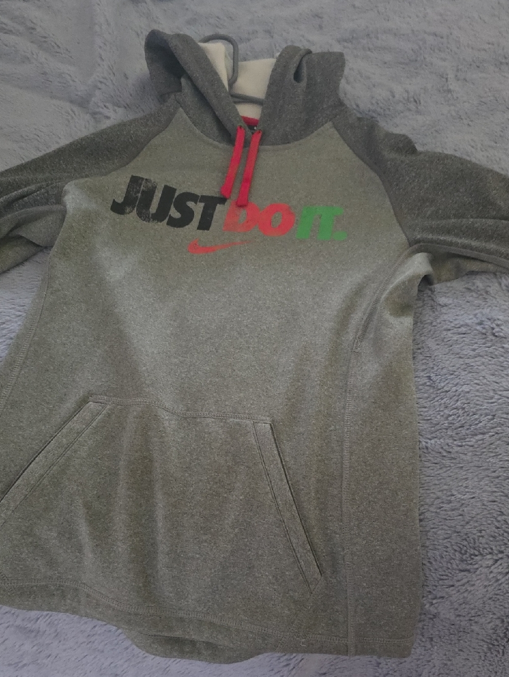 Nike Gray Hoodie with Black, Red & Green 'JUST DO IT' Logo